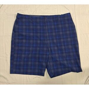 NWT Ben Hogan Performance SPF 50 Stretch Blue Plaid Flat Front Shorts Size 46